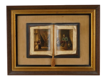 VINTAGE HAND COLORED COMPOSITE SCULPTURE OPEN BOOK