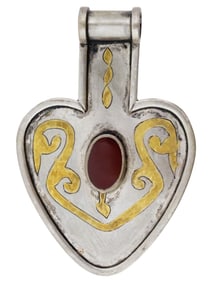 ANTIQUE TURKMEN SILVER CARNELIAN ASYK PENDANT