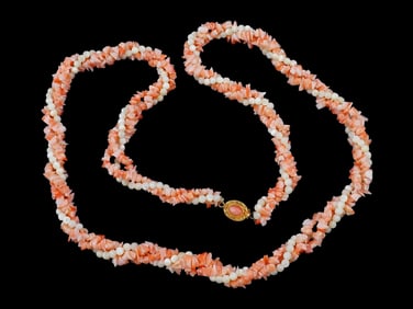 CARVED PINK AND WHITE CORAL BEADED DESIGN NECKLACE