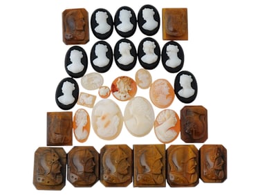 COLLECTION OF ANTIQUE HAND CARVED CAMEOS