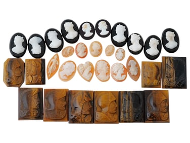COLLECTION OF ANTIQUE HAND CARVED CAMEOS