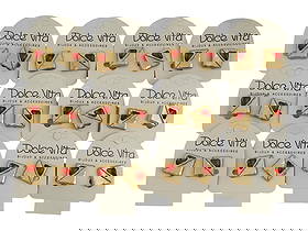 VINTAGE FRENCH DOLCE VITA 12 PAIRS CLIP ON EARRINGS: A vintage French Dolce Vita costume jewelry set, including 12 pairs of clip on earrings. Presumably made in the 1980s. The items are designed in the shape of gold tone abstract geometric figures. Disp