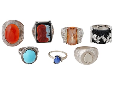 VINTAGE SILVER AND OTHER METALS GEMSTONE RINGS