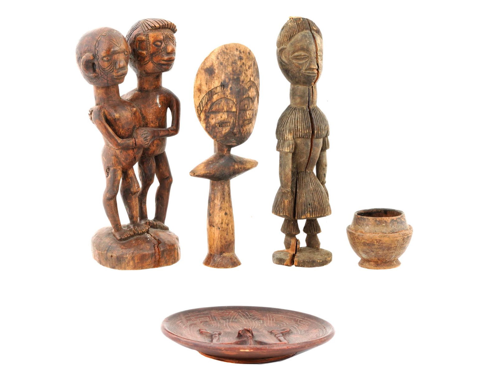5 VINTAGE AFRICAN WOODEN FIGURES AKUABA PLATE BOWL (1 of 10)