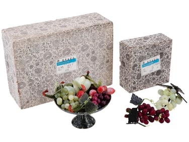 CHINESE FRUITS BOWL HAND CARVED JADE DECORATION