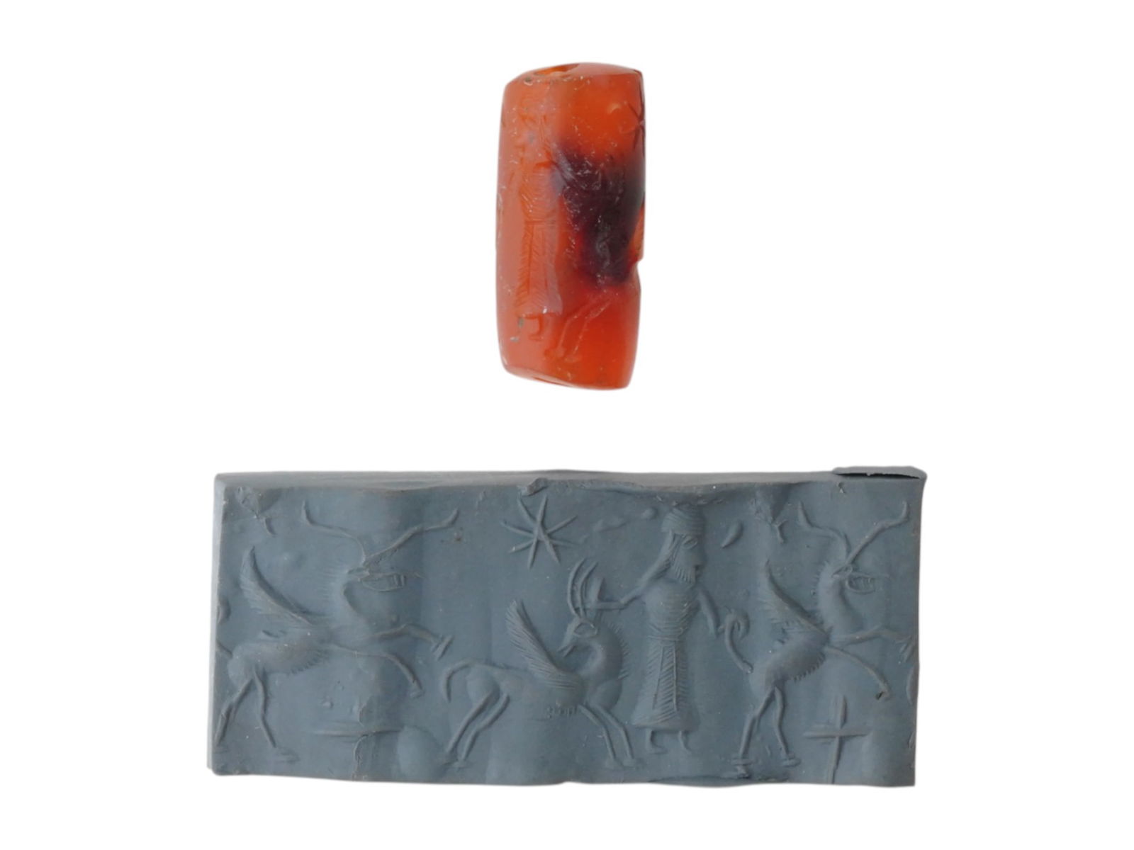 ANCIENT PERSIAN CARVED CARNELIAN CYLINDER SEAL BEAD (1 of 3)