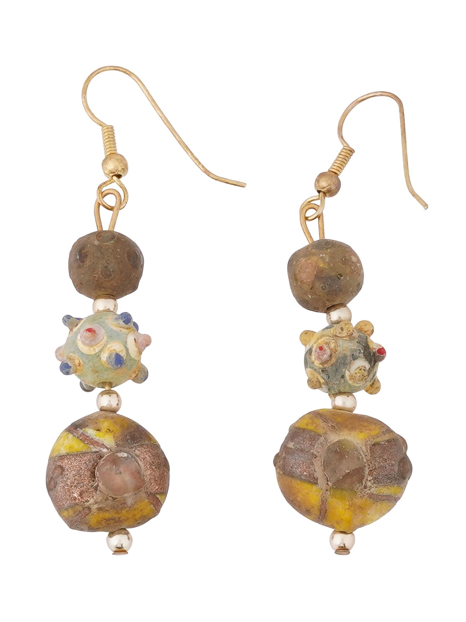 ANCIENT PHOENICIAN MOSAIC GLASS GOLD PLATED EARRINGS (1 of 4)