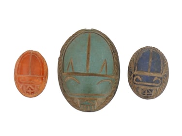 ANCIENT EGYPTIAN HAND CARVED STONE SCARAB BEADS