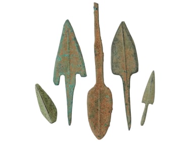 FIVE ANCIENT BRONZE ARROWHEADS FROM DIVERSE CULTURES