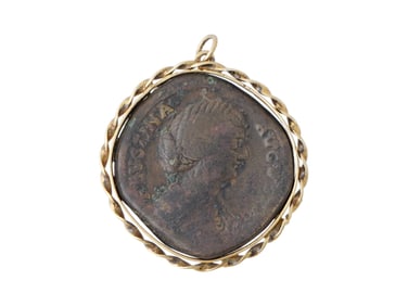 ANCIENT ROMAN BRONZE COIN IN MODERN GOLD SILVER SETTING