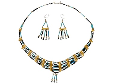 SET OF NECKLACE EARRINGS W ANCIENT TURQUOISE BEADS