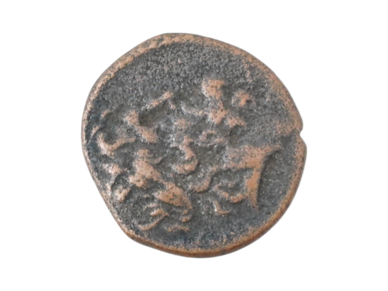 400 TO 200 BC ANCIENT GREEK MALE RULER BRONZE COIN: An ancient Greek bronze coin. The obverse depicts a head of a male ruler. The reverse depicts an alter and an engraved inscription. Circa: 400 to 200 BC. Ancient Greek and Roman Bronze Coins, Numismat