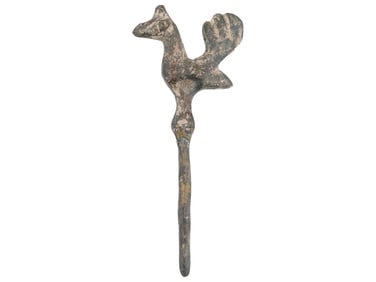 ANCIENT PERSIAN BRONZE GARMENT PIN WITH A HEN FIGURE