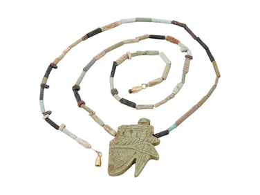 ANCIENT EGYPTIAN BEAD NECKLACE W HORUS EYE AMULET