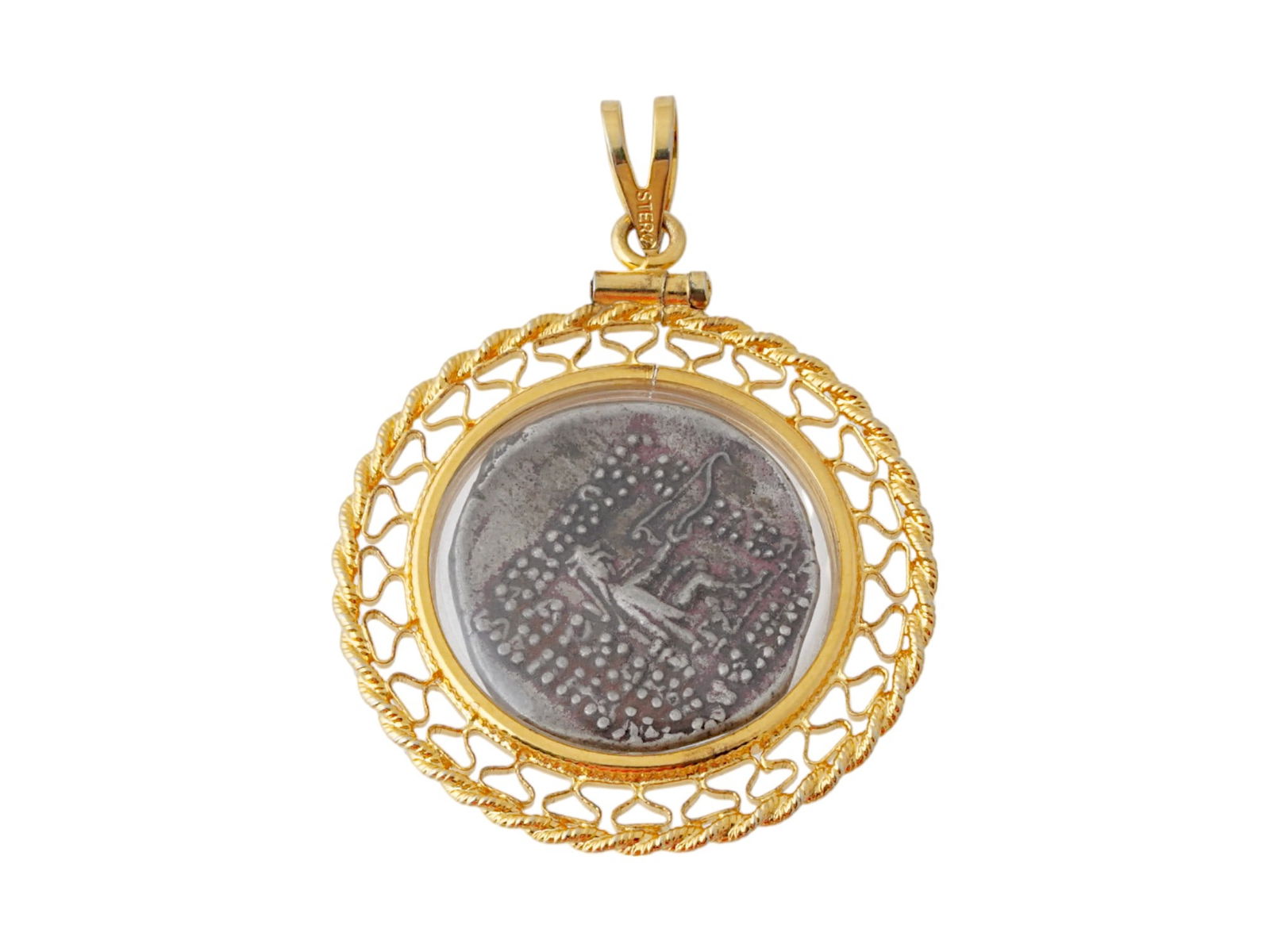 ANCIENT GREEK SILVER DRACHM COIN IN MODERN PENDANT (1 of 3)