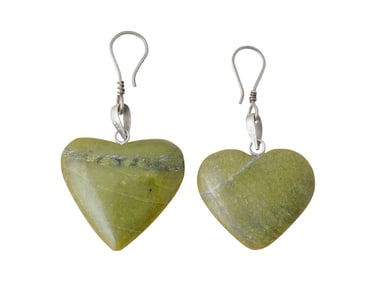 ANCIENT PERSIAN HEART STONE EARRING WITH SILVER LOOP