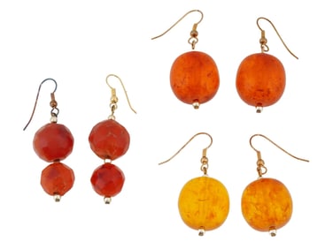 EARRINGS OF ANCIENT HOLY LAND AMBER AND ROMAN BEADS