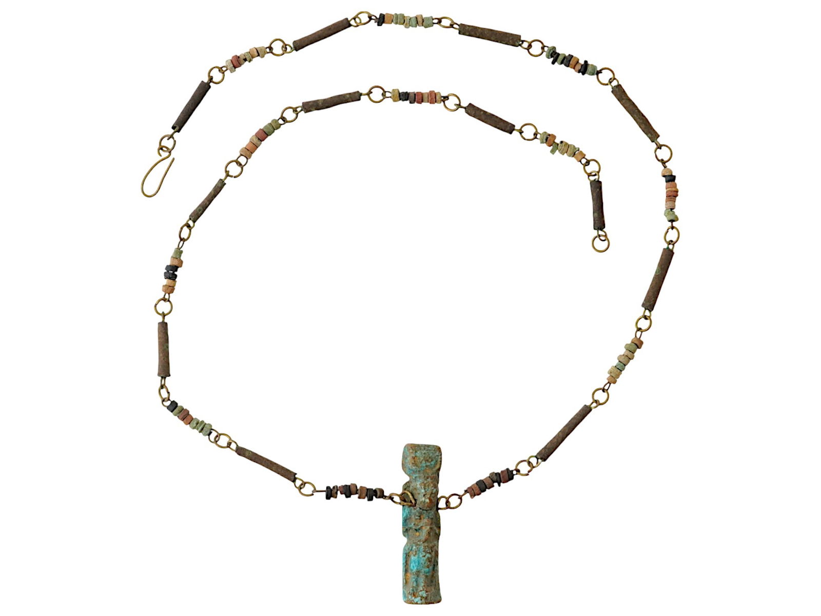 ANCIENT EGYPTIAN BEADED NECKLACE WITH GOD AMULET (1 of 5)