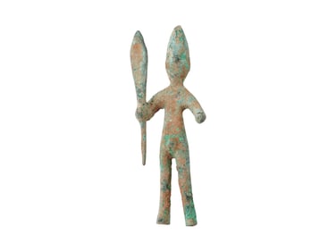 ANCIENT SYRIAN BRONZE FIGURE HOLDING SPEAR 1000 BC