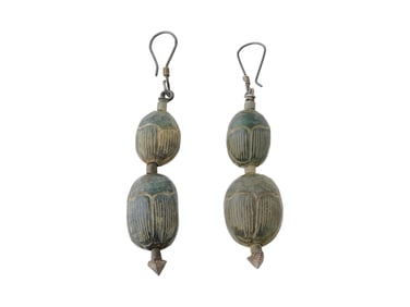 ANCIENT EGYPTIAN STONE SCARAB EARRINGS MODERN SETTINGS