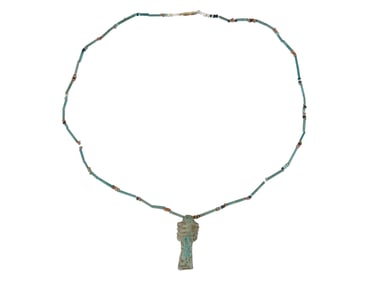 ANCIENT EGYPTIAN NECKLACE FAIENCE DJED PILLAR AMULET