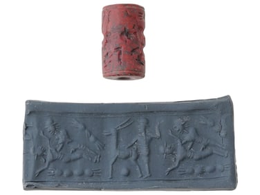 ANCIENT SYRIAN RED JASPER CYLINDER SEAL BEAD