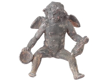 ANCIENT ROMAN CUPID FIGURE WITH PLATE AND GRAPES