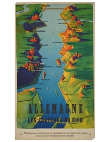 VINTAGE GERMAN TRAVEL POSTER RHINE RAILWAY TOURISM