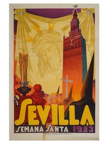 1953 SPANISH LITHOGRAPH POSTER HOLY WEEK IN SEVILLE