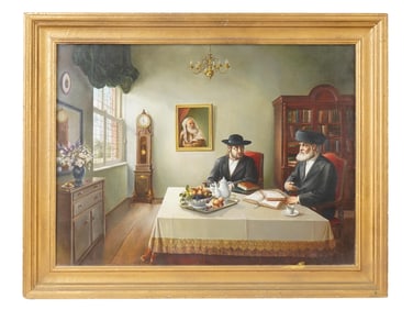 GENRE OIL PAINTING OF TWO JEWS BY VALERI SIGAEV