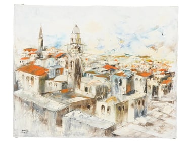 JUDAICA JERUSALEM VIEW OIL PAINTING BY BEN AVRAM