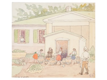 RUSSIAN WATERCOLOR GENRE PAINTING 1985