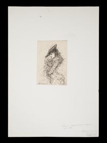 MIKHAIL SOKOLOV RUSSIAN INK PAINTING WOMAN IN A HAT