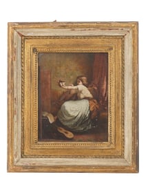 OIL GENRE PAINTING WITH GIRL SIGNED A GUILLEMIN