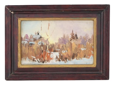 ATTR TO ALFRED SMIRNOV RUSSIAN RURAL OIL PAINTING
