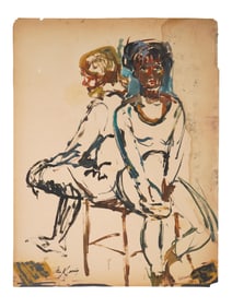 ATTR WILLEM DE KOONING PORTRAIT MIXED MEDIA PAINTING