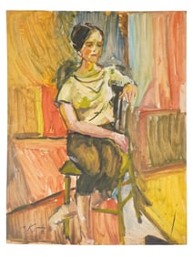 ATTR WILLEM DE KOONING PORTRAIT MIXED MEDIA PAINTING