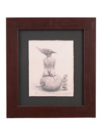 ROBERTO FABELO MODERNIST PORTRAIT PENCIL PAINTING W COA