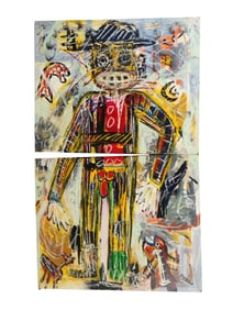 MIX MEDIA ON BOARD DIPTYCH PAINTING BY MENNO KRANT