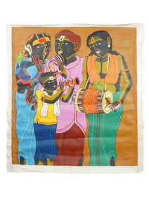 INDIAN ACRYLIC PAINTING SIGNED THOTA VAIKUNTAM W COA