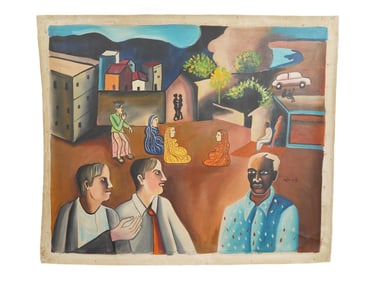 INDIAN SCHOOL OIL PAINTING SIGNED BHUPEN KHAKHAR