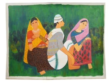 MID CENTURY INDIAN PAINTING SIGNED NARAYAN BENDRE