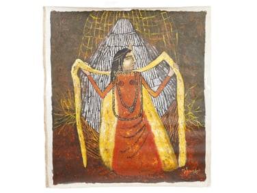 MID CENTURY INDIAN PAINTING SIGNED GANESH PYNE