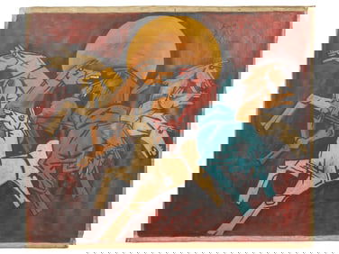 MID CENTURY INDIAN SCHOOL PAINTING SIGNED HUSAIN