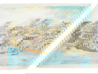 SIGNED RAM KUMAR INDIAN LANDSCAPE PAINTING WITH COA