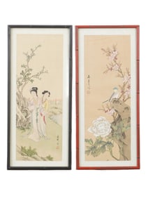 PAIR OF VINTAGE CHINESE PAINTINGS ON SILK SIGNED