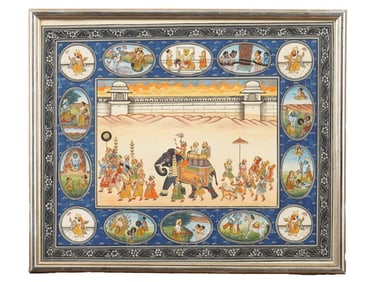 INDIAN MUGHAL MINIATURE PAINTING ROYAL PROCESSION