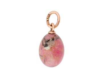 RUSSIAN 14K GOLD CARVED RHODONITE EASTER EGG PENDANT