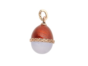 RUSSIAN 14K GOLD ENAMEL CHALCEDONY EASTER EGG PENDANT