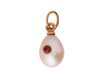 RUSSIAN GOLD AND PEARL EASTER EGG PENDANT WITH RUBY